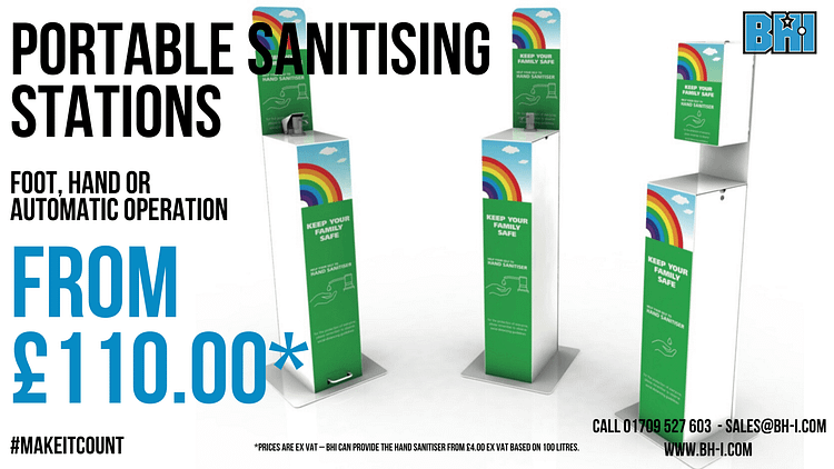 Portable hand sanitising stations for the UK - Hand pump, foot pump & automatic sanitizing dispensers